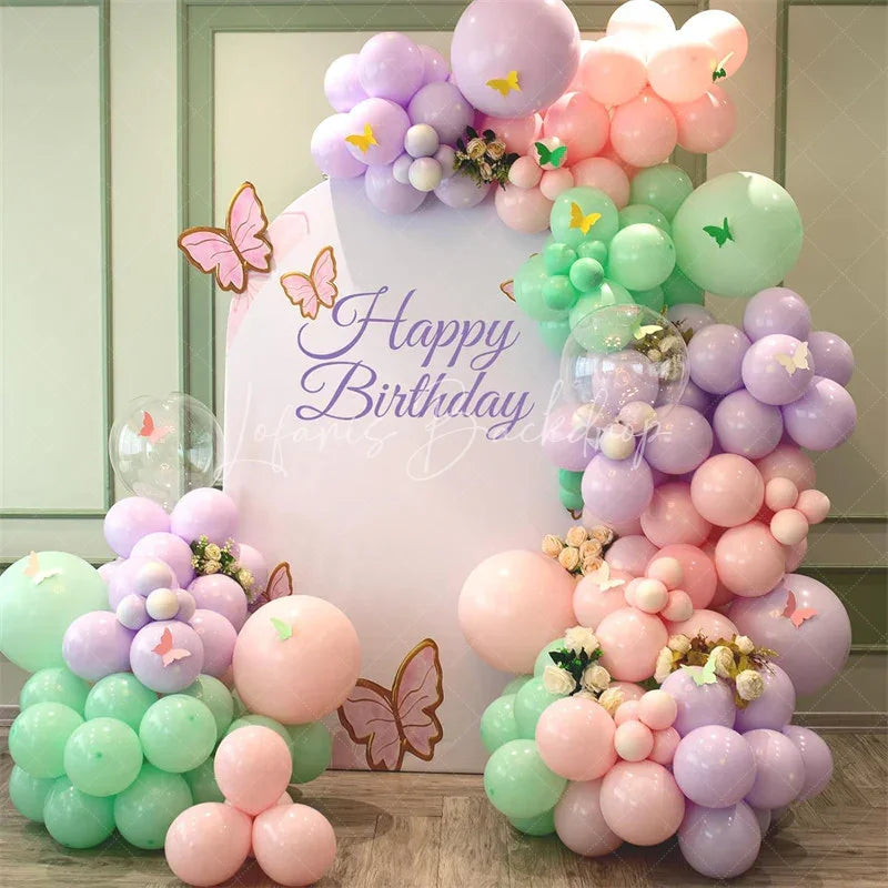 Lofaris Sweet Pink Butterfly Happy Birthday Arch Backdrop