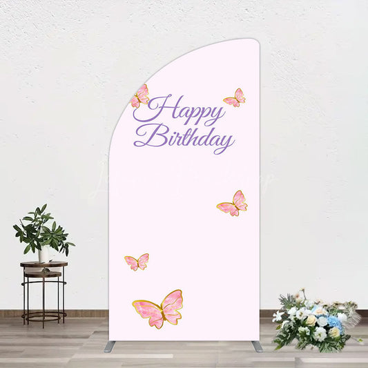 Lofaris Sweet Pink Butterfly Happy Birthday Half Moon Arch Backdrop