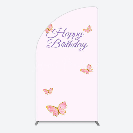 Lofaris Sweet Pink Butterfly Happy Birthday Half Moon Arch Backdrop