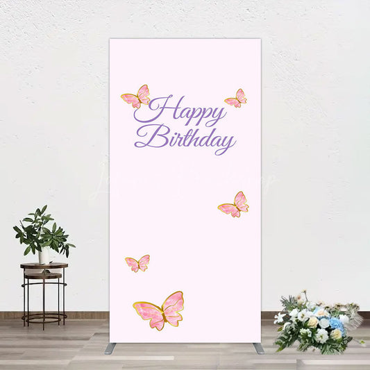 Lofaris Sweet Pink Butterfly Happy Birthday Rectangle Backdrop
