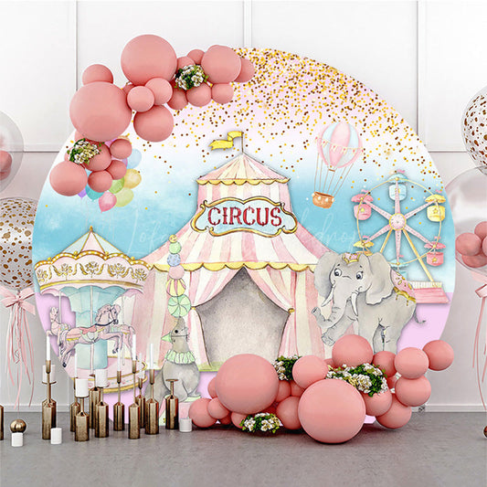 Lofaris Sweet Pink Circle Circus Happy Birthday Backdrop