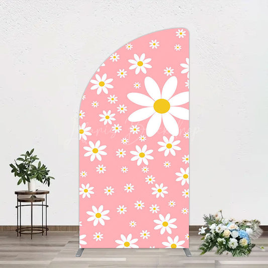 Lofaris Sweet Pink Daisy Cute Happy Birthday Half Moon Arch Backdrop