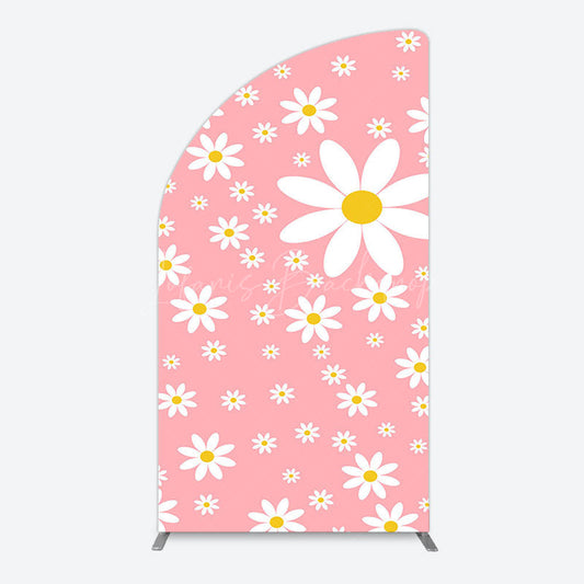 Lofaris Sweet Pink Daisy Cute Happy Birthday Half Moon Arch Backdrop
