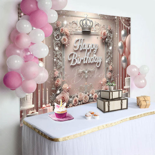 Lofaris Sweet Pink Floral Balloon Crown Birthday Backdrop