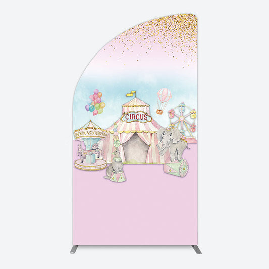 Lofaris Sweet Pink Glitter Circus Birthday Half Moon Arch Backdrop