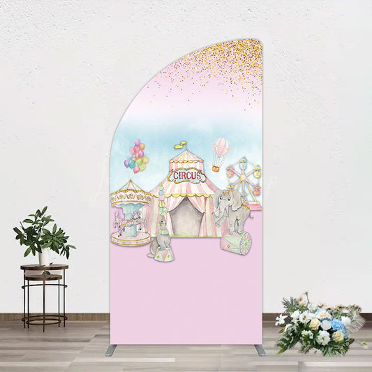 Lofaris Sweet Pink Glitter Circus Birthday Half Moon Arch Backdrop