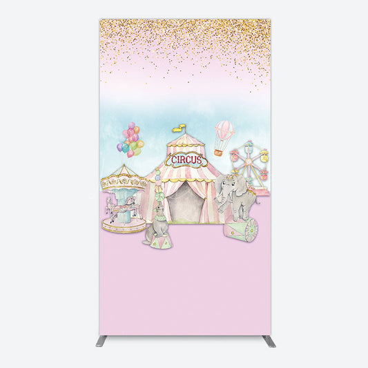 Lofaris Sweet Pink Glitter Circus Birthday Rectangle Backdrop