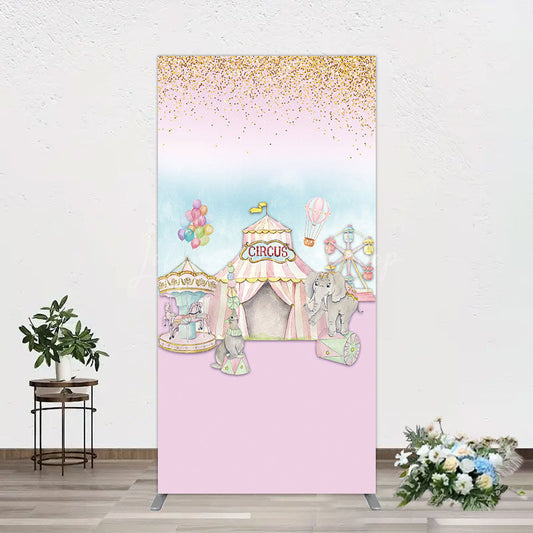 Lofaris Sweet Pink Glitter Circus Birthday Rectangle Backdrop