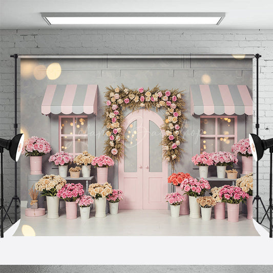 Lofaris Sweet Pink Grey Floral And Bokeh Wedding Backdrop