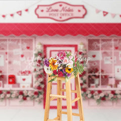 Lofaris Sweet Pink Love Notes Post Office Valentine’s Day Romantic Photography Backdrop Red Roses and Heart Banner Decor