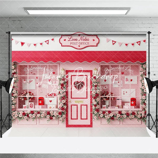Lofaris Sweet Pink Love Notes Post Office Valentine’s Day Romantic Photography Backdrop Red Roses and Heart Banner Decor