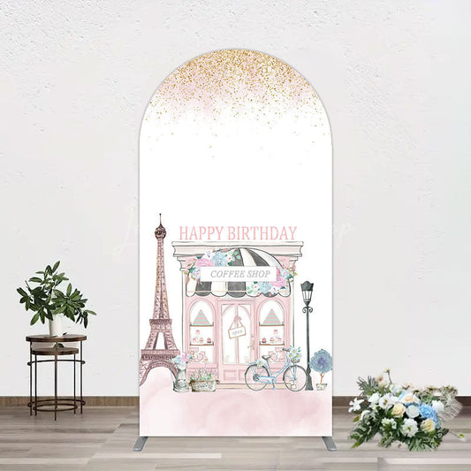 Lofaris Sweet Pink Paris French Cafe Birthday Arch Backdrop
