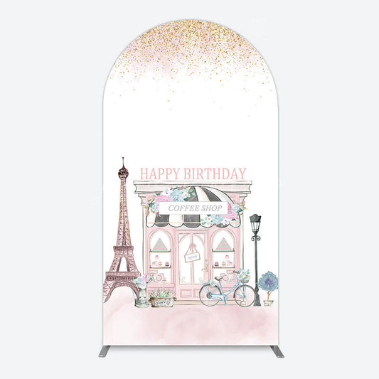 Lofaris Sweet Pink Paris French Cafe Birthday Arch Backdrop