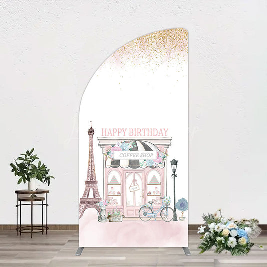 Lofaris Sweet Pink Paris French Cafe Birthday Half Moon Arch Backdrop