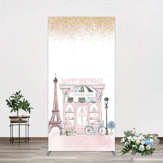 Lofaris Sweet Pink Paris French Cafe Birthday Rectangle Backdrop