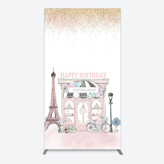 Lofaris Sweet Pink Paris French Cafe Birthday Rectangle Backdrop