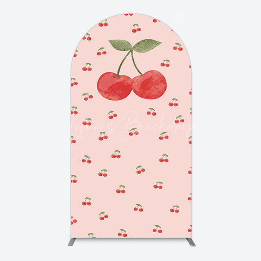 Lofaris Sweet Pink Red Cherry Happy Birthday Arch Backdrop