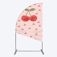 Lofaris Sweet Pink Red Cherry Happy Birthday Half Moon Arch Backdrop