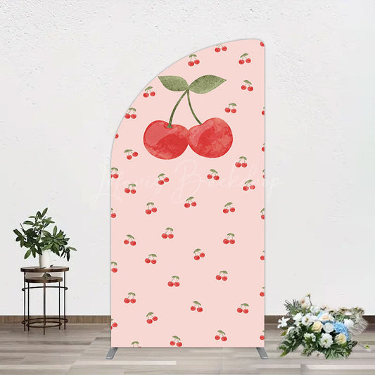 Lofaris Sweet Pink Red Cherry Happy Birthday Half Moon Arch Backdrop