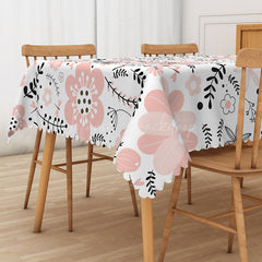 Lofaris Sweet Pink Spring Tablecloth with Fresh Floral Drawings for Girls Birthday Baby Shower or Garden Party