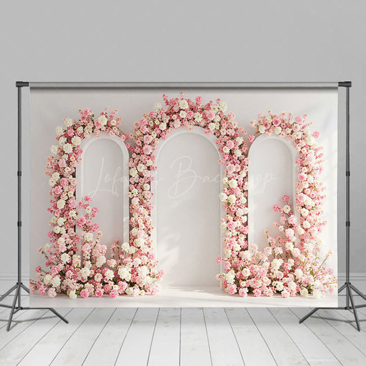 Lofaris Sweet Pink Triple Arch Door Elegant Wedding Backdrop
