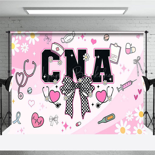 Lofaris Sweet Pink White Daisy Bow Happy CNA Week Backdrop
