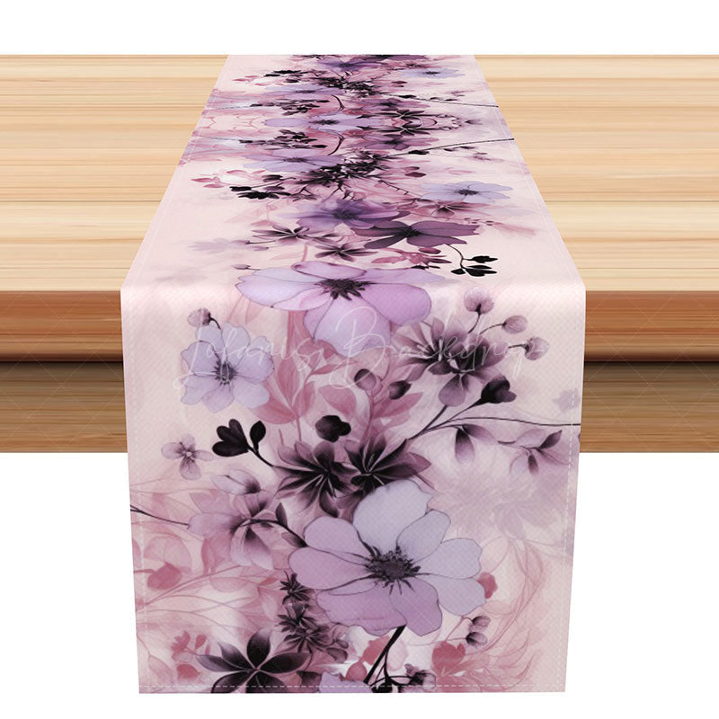 Lofaris Sweet Purple Floral Table Runner in an Ink Wash Painting Style Elegant Botanical Decor for Kitchen or Dining