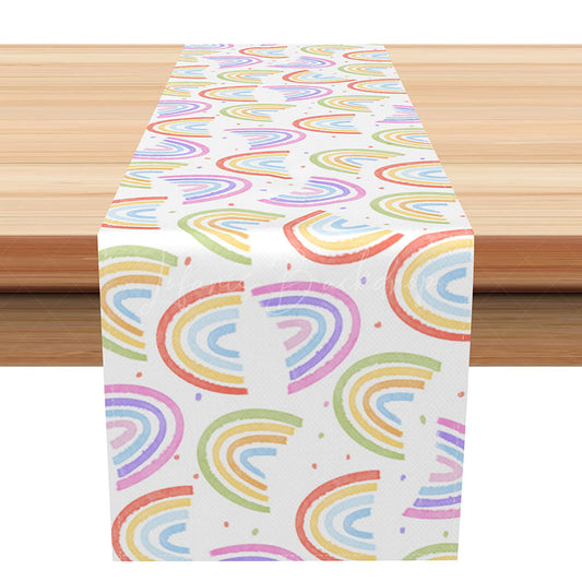 Lofaris Sweet Rainbow and Polka Dot Table Runner Cute Pastel Color Decor for Girls Birthday Party or Nursery