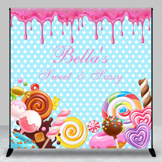 Lofaris Sweet Sassy Candyland Custom Name Birthday Backdrop