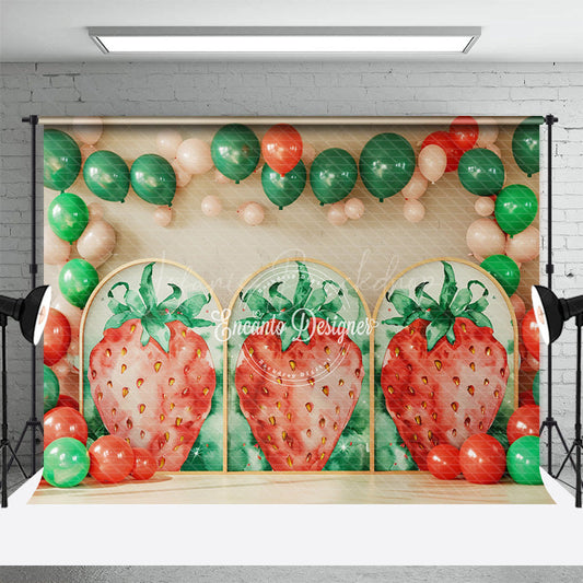 Lofaris Sweet Strawberry Balloon Birthday Cake Smash Backdrop
