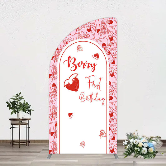 Lofaris Sweet Strawberry Cute First Birthday Half Moon Arch Backdrop