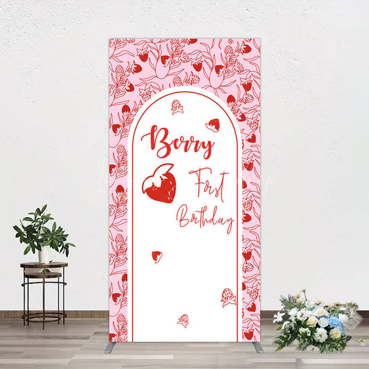Lofaris Sweet Strawberry Cute First Birthday Rectangle Backdrop