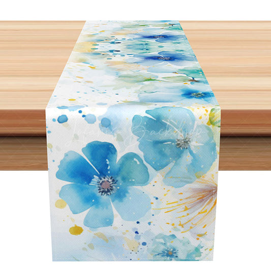 Lofaris Sweet Summer Floral Table Runner in a Colorful Blue Vibe Abstract Botanical Painting Fresh Kitchen Dining Decor