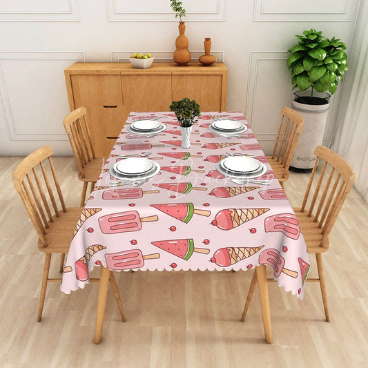 Lofaris Sweet Summer Rectangle Tablecloth Pink Ice Cream and Watermelon Dining Table Decor