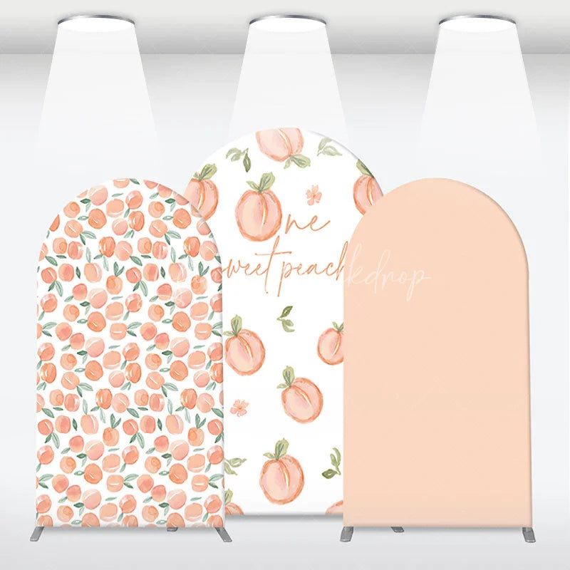 Lofaris Sweet Watercolor Peach Pattern Arch Backdrop Kit One Text and Solid Blush for First Birthday Party
