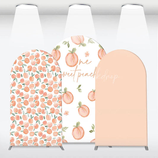 Lofaris Sweet Watercolor Peach Pattern Arch Backdrop Kit One Text and Solid Blush for First Birthday Party