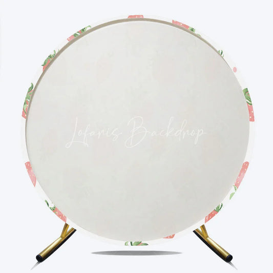 Lofaris Sweet Watercolor Strawberry Pattern Round Backdrop Fresh Pink Fruit Design for Baby Shower and Birthday Party