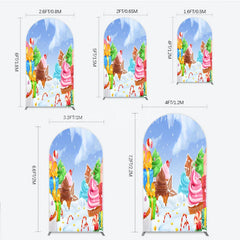 Lofaris Sweet Winter Wonderland Round Top Arch Backdrop with Cupcakes Gingerbread and Candy Canes for Holiday Party Decor