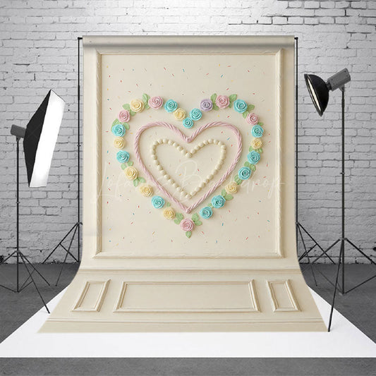 Lofaris Sweetheart Cake Smash Photography Backdrop Pastel Cream Roses Heart on White Wall First Birthday Photo Prop