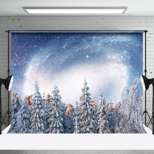 Lofaris Swirl Nebula Star White Snow Forest Winter Backdrop