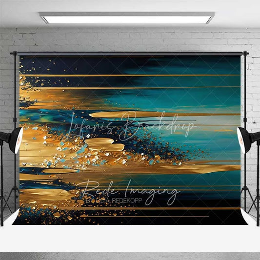Lofaris Teal and Gold Horizontal Abstract Texture Backdrop Leaf Art Photography Background Modern Party Event Decor