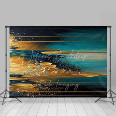 Lofaris Teal and Gold Horizontal Abstract Texture Backdrop Leaf Art Photography Background Modern Party Event Decor