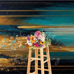 Lofaris Teal and Gold Horizontal Abstract Texture Backdrop Leaf Art Photography Background Modern Party Event Decor