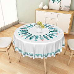 Lofaris Teal and Orange Fish Circle Round Tablecloth Coastal Nautical Style Dining Decor