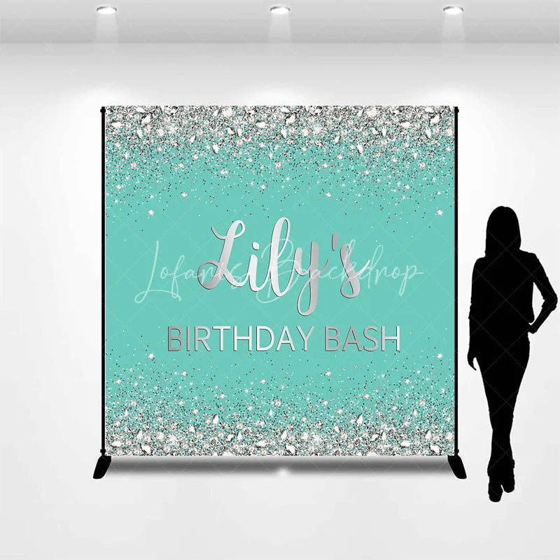 Lofaris Teal and Silver Glitter Diamond Custom Birthday Backdrop Personalized Name Bash Party Decor