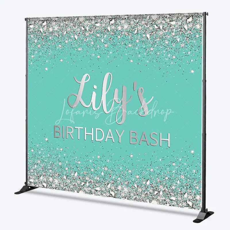 Lofaris Teal and Silver Glitter Diamond Custom Birthday Backdrop Personalized Name Bash Party Decor