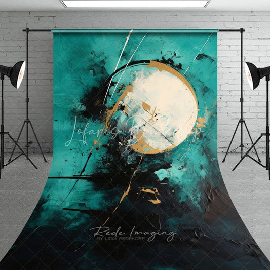 Lofaris Teal Black and Gold Abstract Textured Sweep Backdrop with Artistic Brushstrokes Modern Art Photography Background