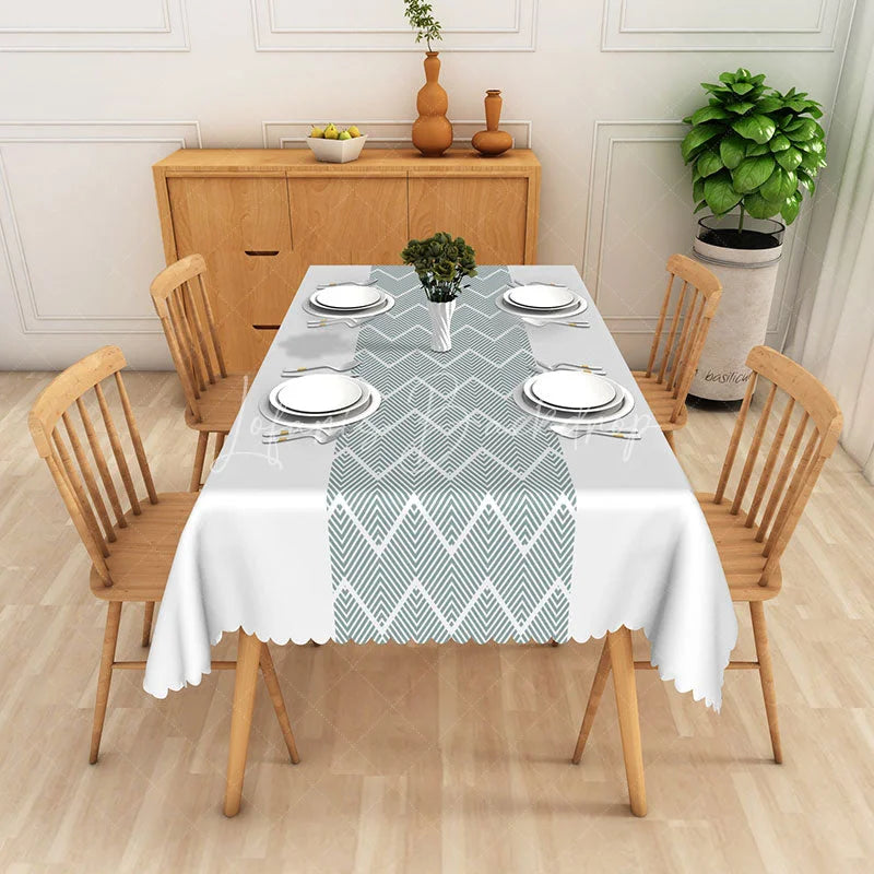 Lofaris Teal Geometric Herringbone Rectangle Tablecloth Modern Arrow Pattern Kitchen Dining Table Cover Room Decoration