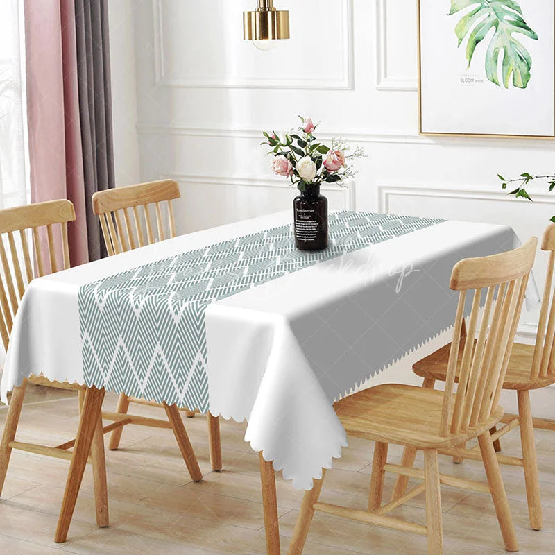 Lofaris Teal Geometric Herringbone Rectangle Tablecloth Modern Arrow Pattern Kitchen Dining Table Cover Room Decoration
