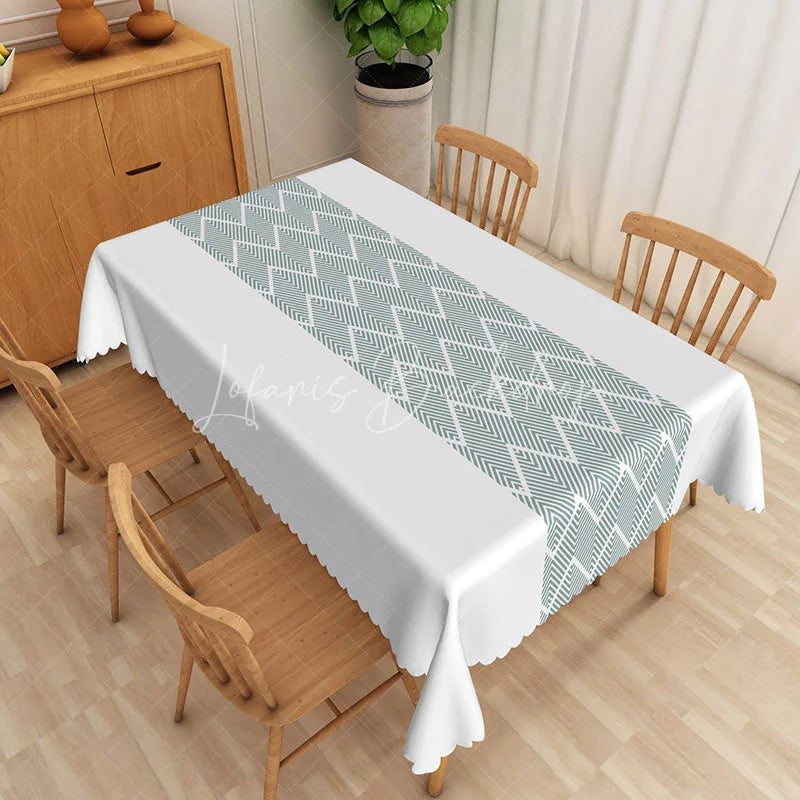Lofaris Teal Geometric Herringbone Rectangle Tablecloth Modern Arrow Pattern Kitchen Dining Table Cover Room Decoration